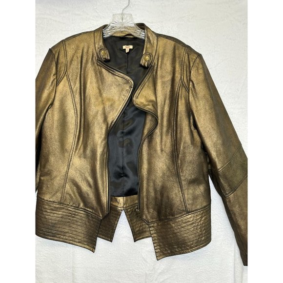 Reba Western Metallic Gold Goat Leather Jacket - Picture 3 of 9